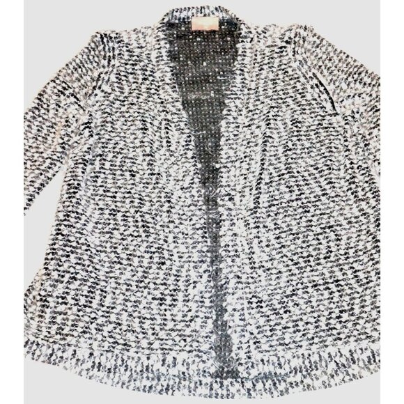 Muse Boucle Knit Cardigan Jacket Black White Textured Open Front Old Money Chic - Picture 1 of 9